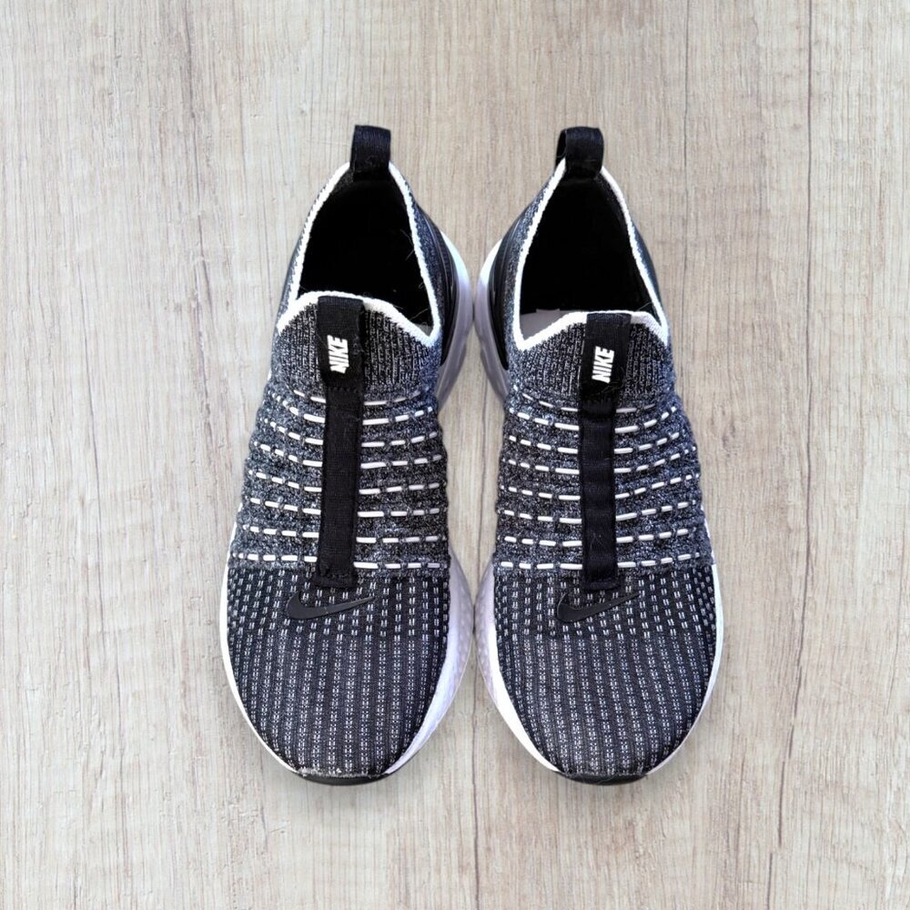 Nike React Phantom Run Flyknit Running Shoes Black Gray Slip On Womens 7 Sneaker